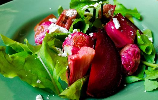 Roasted Rhubarb and Beet Salad